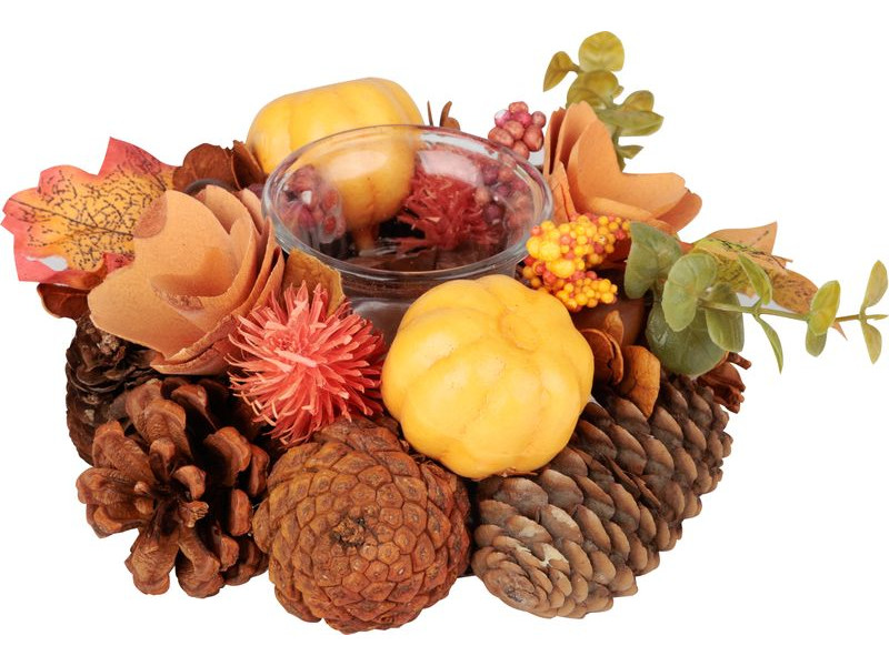 Ikebana MagicHome Nature, jesenná, oranžová, na sviečku, 15x8 cm