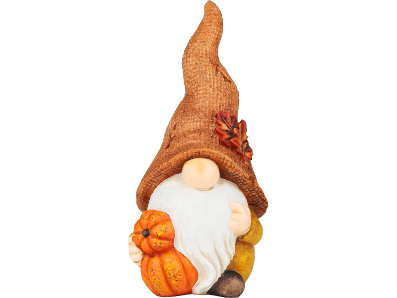 Dekorácia MagicHome Nature, Trpaslík s tekvicami, polyresin, 11x9x23 cm