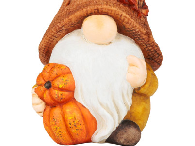 Dekorácia MagicHome Nature, Trpaslík s tekvicami, polyresin, 11x9x23 cm