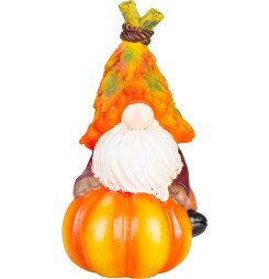 Dekorácia MagicHome Nature, Trpaslík na tekvici, polyresin, 10x11,5x18,5 cm