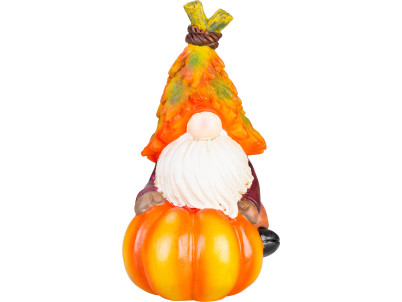 Dekorácia MagicHome Nature, Trpaslík na tekvici, polyresin, 10x11,5x18,5 cm