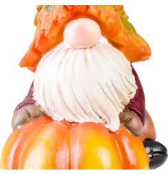 Dekorácia MagicHome Nature, Trpaslík na tekvici, polyresin, 10x11,5x18,5 cm