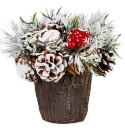 Ikebana MagicHome Vianoce, so zasneženou čečinou, imitácia deva 18 cm