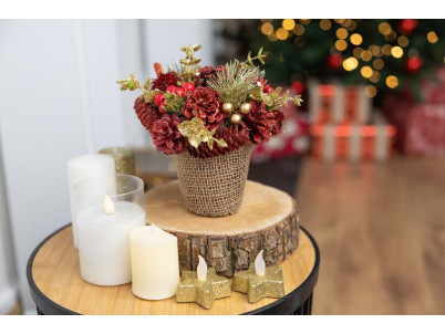 Ikebana MagicHome Vianoce, prírodná, červená, 17x17 cm