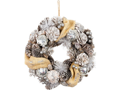 Veniec MagicHome Vianoce, prírodný, krémový, závesný, 33x9 cm