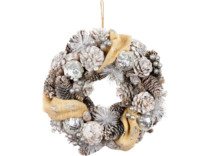 Veniec MagicHome Vianoce, prírodný, krémový, závesný, 33x9 cm