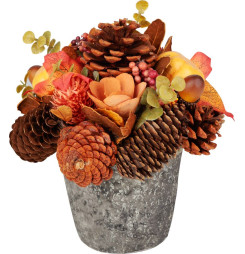 Ikebana MagicHome Nature, jesenná, oranžová, s lístím, 18 cm