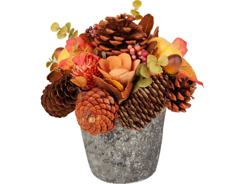 Ikebana MagicHome Nature, jesenná, oranžová, s lístím, 18 cm