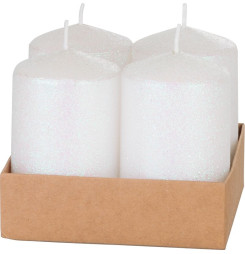 Sviečka MagicHome Vianoce, 4,8x8 cm, valcová, bal. 4 ks, biela, s glitrami, adventná