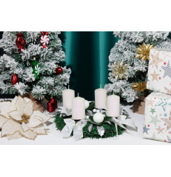 Sviečka MagicHome Vianoce, 4,8x8 cm, valcová, bal. 4 ks, biela, s glitrami, adventná