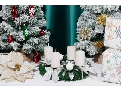 Sviečka MagicHome Vianoce, 4,8x8 cm, valcová, bal. 4 ks, biela, s glitrami, adventná
