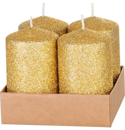 Sviečka MagicHome Vianoce, 4,8x8 cm, valcová, bal. 4 ks, zlatá, s glitrami, adventná