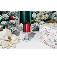 Sviečka MagicHome Vianoce, 7x10 cm, valcová, červená, metalický efekt