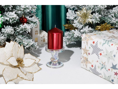 Sviečka MagicHome Vianoce, 7x10 cm, valcová, červená, metalický efekt