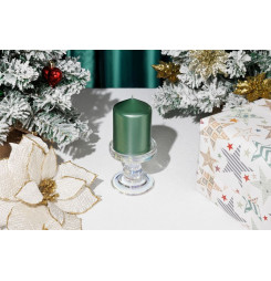Sviečka MagicHome Vianoce, 7x10 cm, valcová, zelená, metalický efekt