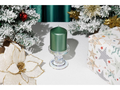 Sviečka MagicHome Vianoce, 7x10 cm, valcová, zelená, metalický efekt
