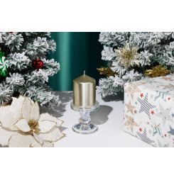 Sviečka MagicHome Vianoce, 7x10 cm, valcová, šampaň, metalický efekt