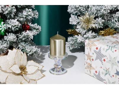 Sviečka MagicHome Vianoce, 7x10 cm, valcová, šampaň, metalický efekt