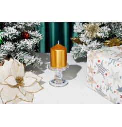 Sviečka MagicHome Vianoce, 7x10 cm, valcová, zlatá, metalický efekt