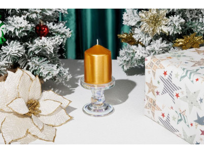 Sviečka MagicHome Vianoce, 7x10 cm, valcová, zlatá, metalický efekt