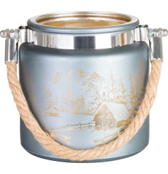 Svietnik MagicHome Vianoce, šedý, s krajinkou, s lankom, 10x10 cm