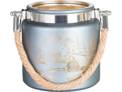 Svietnik MagicHome Vianoce, šedý, s krajinkou, s lankom, 10x10 cm
