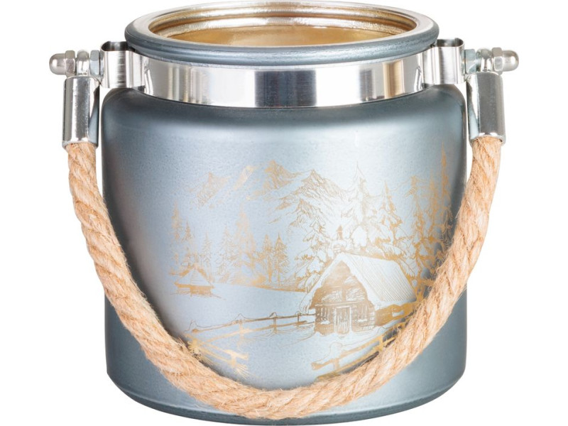 Svietnik MagicHome Vianoce, šedý, s krajinkou, s lankom, 10x10 cm