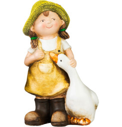 Dekorácia MagicHome, Dievčatko s húskou v hnedom oblečení, keramika, 6,5x12,5x19 cm