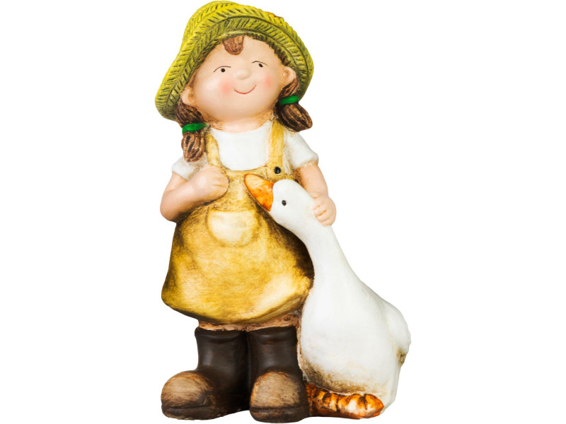 Dekorácia MagicHome, Dievčatko s húskou v hnedom oblečení, keramika, 6,5x12,5x19 cm