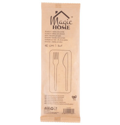 Príbor MagicHome Woodline ECO, drevený, nôž, vidlička, servítka, 100% Natural