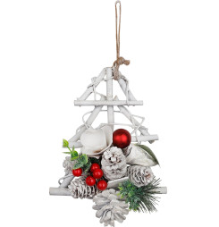Dekorácia MagicHome Vianoce, stromček s čečinou a šiškami, závesný, 18x6x20 cm