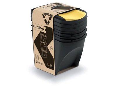 Odpadkový kôš Prosperplast SORTIBOX 3 x 25 l recyklovaný čierny