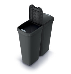 Odpadkový kôš Prosperplast COMPACTA Q DUO, 50 l recyklovaná čierna s čiernym vekom