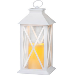 Lampáš MagicHome Vianoce, LED teplá biela, 3xAAA, plast, časovač, biely, 14x14x32.2 cm, pohyblivý plameň