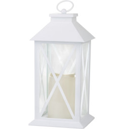 Lampáš MagicHome Vianoce, LED teplá biela, 3xAAA, plast, časovač, biely, 14x14x32.2 cm, pohyblivý plameň