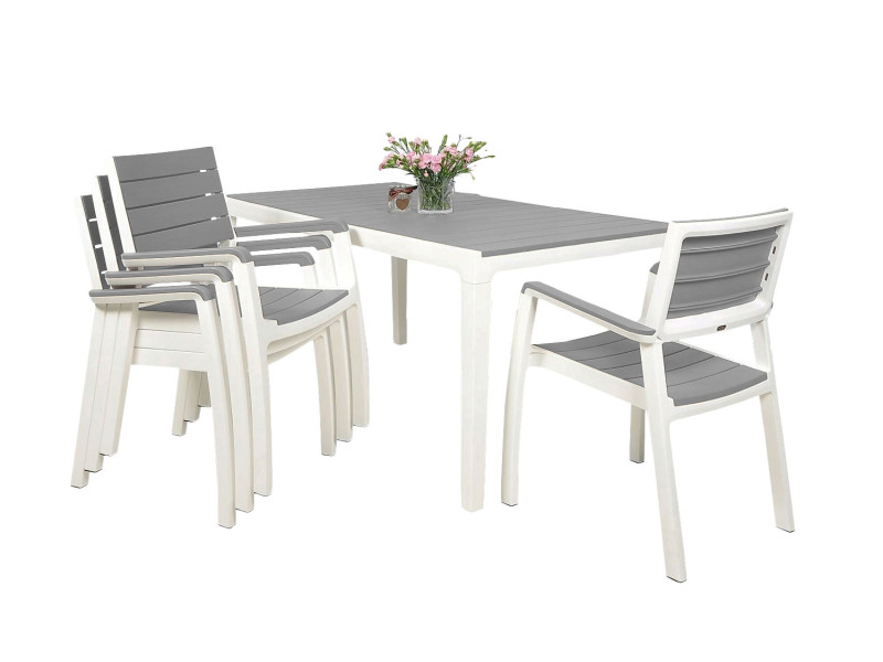 Záhradný nábytok Keter Harmony set stôl + 4 stoličky biela/svetlošedá