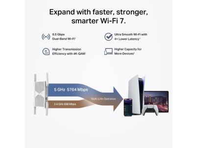 TP-Link RE405BE BE6500 WiFi 7 Dual Band Extender