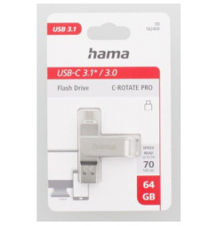 HAMA Rotate Pro, USB Kľúč, 64GB, strieborný