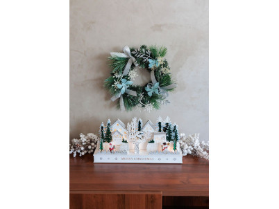 Veniec MagicHome Vianoce, prírodný, s mašľami a motýlmi, 35 cm