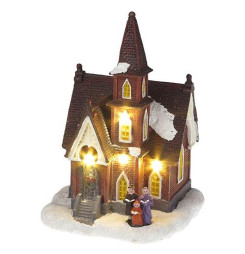 Dekorácia MagicHome Vianoce, Kostol, 4 LED teplá biela, 3xAA, interiér, 12,50x12,30x18 cm