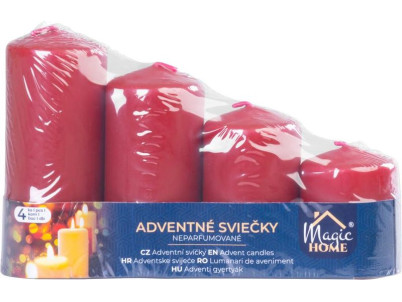 Sviečka MagicHome, vianočná, adventná, bordová, 48 mm 60/80/100/120 mm, bal. 4 ks