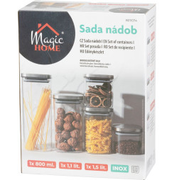 Nádoba MagicHome, sada 3 ks, 800/1100/1500 ml, sklenená, s nerezovým uzáverom