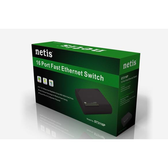 NETIS ST3116P Switch 16-Port/100Mbps/Desk