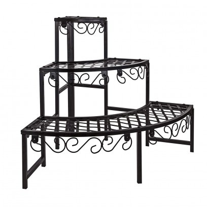 DEMA Rohové schody na kvety 60x60x62 cm, 3 police, čierna