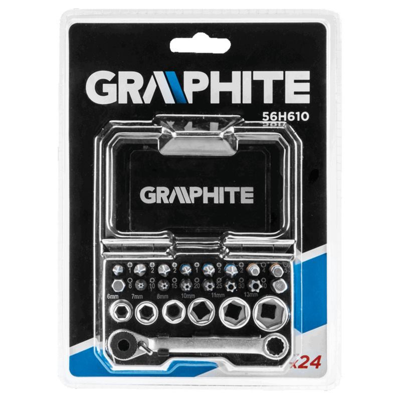 GRAPHITE 56H610, Sada bitov + račňa, 25 mm, 24 ks
