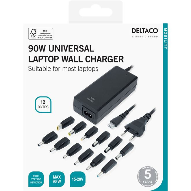 DELTACO SMP-90W12, Adaptér pre notebooky 90W