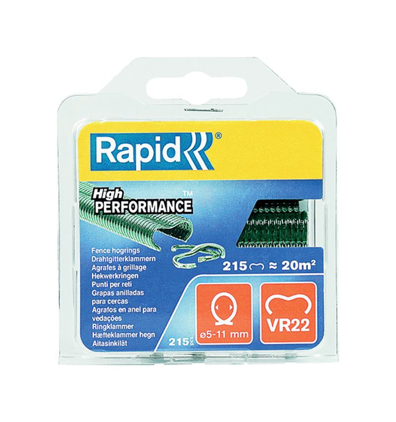 Spony RAPID VR22, PVC zelené, sponky pre viazacie kliešte RAPID FP222 a FP20, pre drôt 5-11 mm, bal. 215 ks