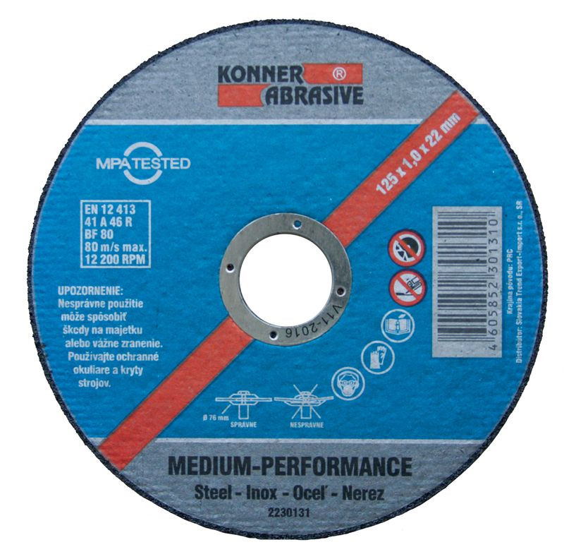 Kotúč KONNER D603 125x1,6x22 mm, rezný na kov