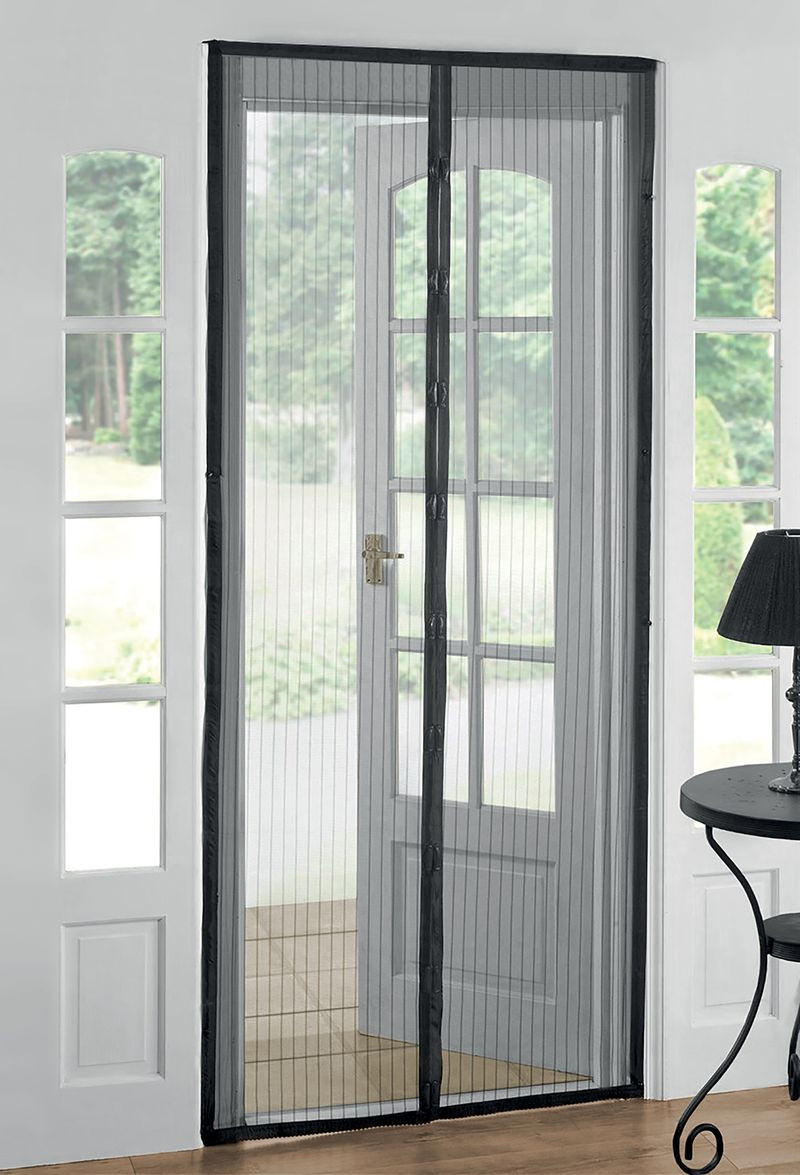 Sieť Strend Pro, 218x96 cm, proti hmyzu a komárom,  na balkónové dvere, 9x magnet, čierna