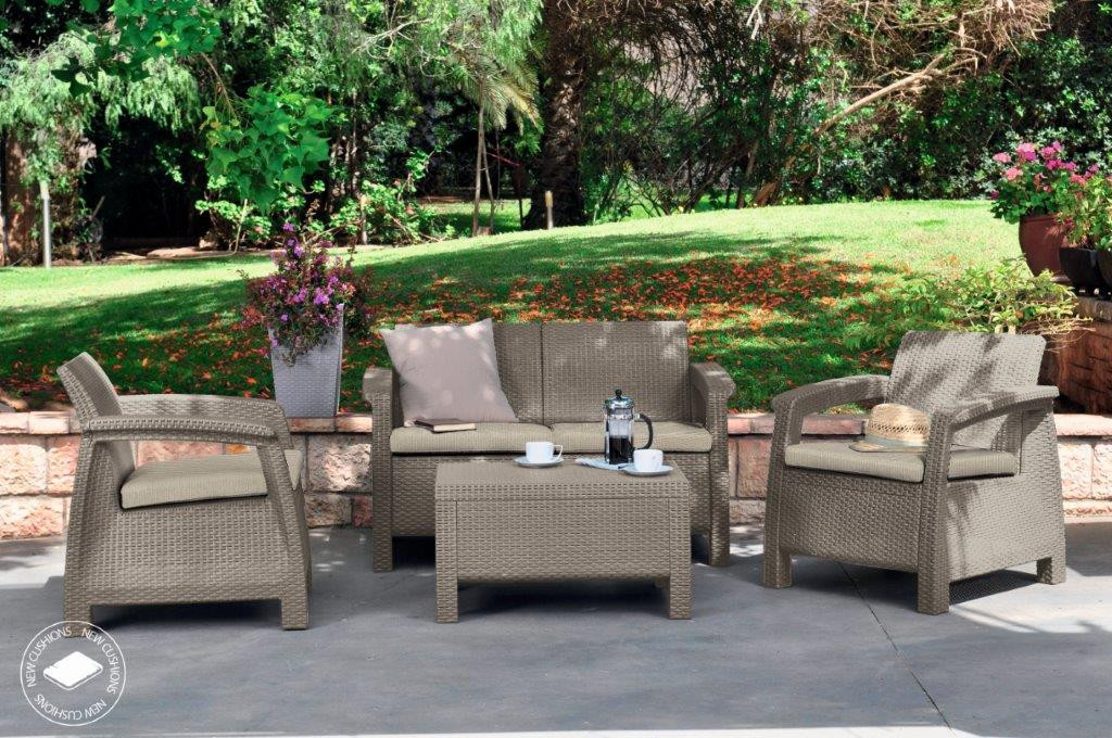 Záhradný nábytok Keter Corfu set dvojsedačka + dve kreslá + stôl cappuccino